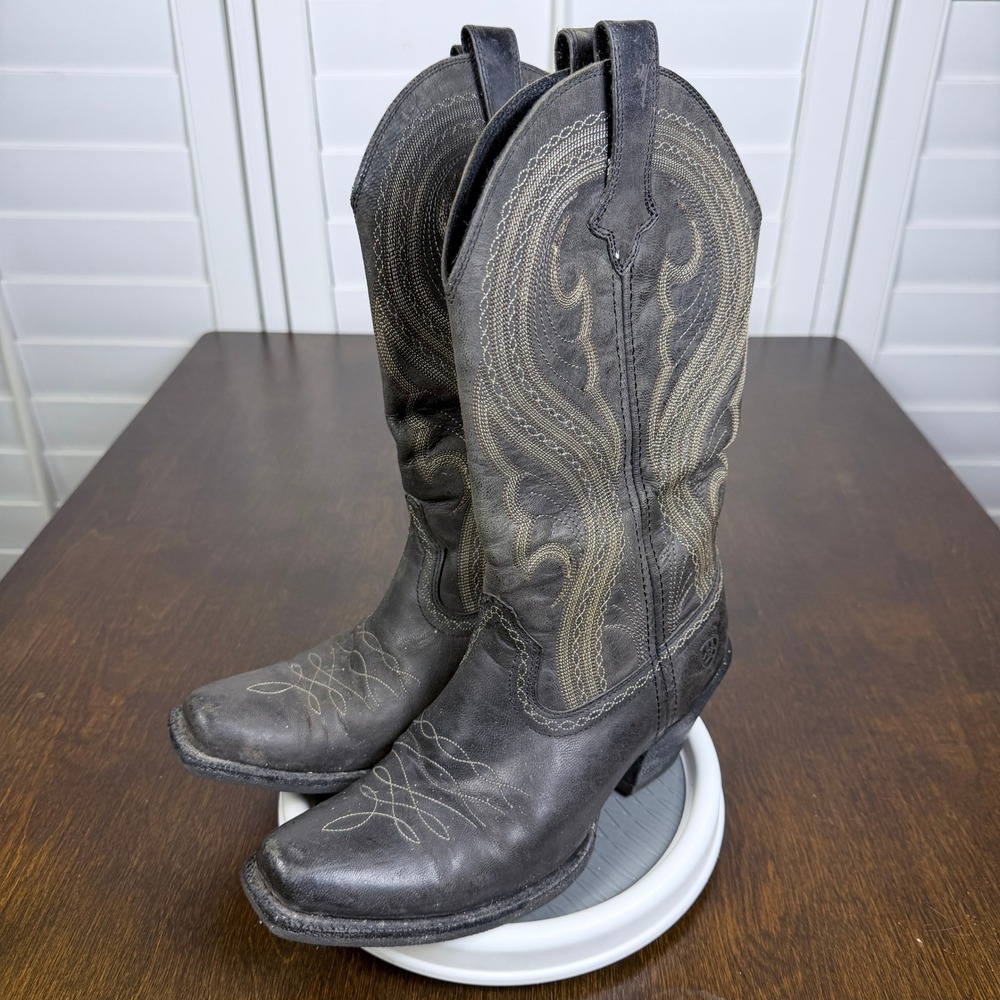 Ariat 10016356 Black Leather Western Cowboy Boots Women 7 B Square Toe